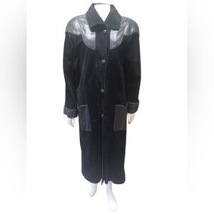 Manfred GUC Vintage Leather/Suede Long Black Coat Size 6